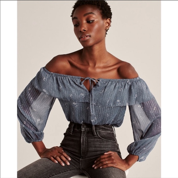 NWT Abercrombie Off-the-Shoulder Chiffon Bodysuit - Picture 2 of 6